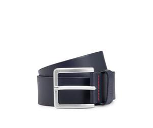 HUGO Cinturón de piel para hombre Gionios Sz40 con estampado de cicatrices y detalles metálicos cepillados, Navy410, 100 cm