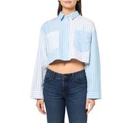 Hugo Erisa - Camisa Corta de Manga Corta con Botones para Mujer, Rayas Azules, 12