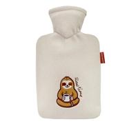 Hugo Frosch Bolsa de agua caliente clásica de 1,8 l, fabricada en Alemania, con funda de forro polar suave, color gris y marrón, botella de cama grande, a prueba de fugas y sin olor, duradera y con