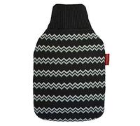 Hugo Frosch Bolsa de agua caliente clásica de 1,8 l - Fabricada en Alemania - con funda suave de punto gris en zigzag - Botella grande a prueba de fugas y sin olor - con funda lavable