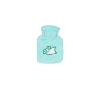 Hugo Frosch Mini bolsa de agua caliente de 0,2 l - Fabricado en Alemania - con funda de terciopelo verde menta y gato bordado - Pequeña botella de cama a prueba de fugas y sin olor para viajes