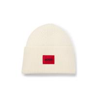 HUGO Gorro de punto de mezcla de lana con etiqueta con logo roja - StyleSaffa_hat, 50502579 Blanco pcs.