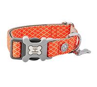 HUGO & HUDSON Collar para Perros de Nailon con Hebilla de Seguridad de liberación rápida, Naranja Geométrico, L