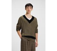 HUGO Jersey oversize fit de punto mixto con cuello de pico en contraste - StyleStiggid, 50546993 Marrón M