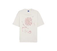 HUGO Camiseta de punto de algodón con ilustración del logo Happy HUGO - StyleOversized_Tee_B_8, 50554005 Natural M