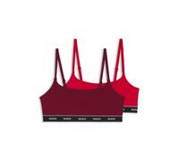 HUGO Paquete de dos bralettes de algodón elástico con elástico con logotipo - StyleTWIN BRALETTE STRIPE, 50545691 Rojo oscuro / Rojo claro XL