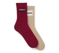 HUGO Paquete de dos pares de calcetines cortos con logos rojos - Style2P QS RIB LABEL CC W, 50510661 Rojo oscuro / Beige 39-42