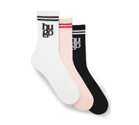 HUGO Paquete de tres calcetines cortos en canalé con logos apilados - Style3P QS SPORTYLOG CC W, 50553449 Fantasía 35-38