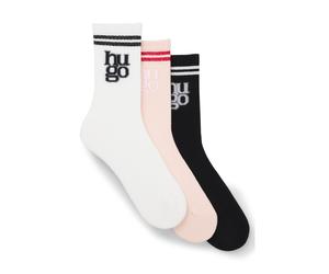 HUGO Paquete de tres calcetines cortos en canalé con logos apilados - Style3P QS SPORTYLOG CC W, 50553449 Fantasía 35-38