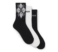 HUGO Paquete de tres pares de calcetines cortos de algodón - Style3P QS RIB ARGYLE CC, 50543138 Blanco / Negro 39-42