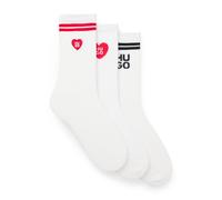 HUGO Paquete de tres pares de calcetines cortos en canalé con logos - Style3P QS LOVE YOU CC W, 50553452 Blanco 39-42