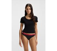 HUGO Paquete de tres tangas de algodón elástico con logos en la cintura - StyleTRIPLET THONG STRIPE, 50469681 Negro S