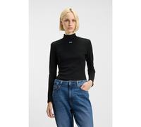 HUGO Parte superior de algodón elástico con cuello alto e insignia con logo - StyleEasy Longsleeve_B, 50525318 Negro XL