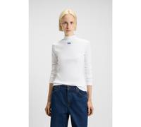HUGO Parte superior de algodón elástico con cuello alto e insignia con logo - StyleEasy Longsleeve_B, 50525318 Blanco S