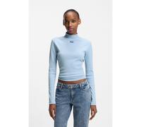 HUGO Parte superior de algodón elástico con cuello alto e insignia con logo - StyleEasy Longsleeve_B, 50525318 Celeste S