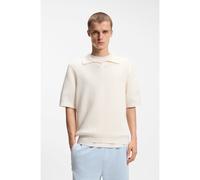 HUGO Polo de punto con estructura de rejilla y cuello abierto - StyleSpero, 50557344 Natural S