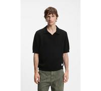 HUGO Polo de punto con estructura de rejilla y cuello abierto - StyleSpero, 50557344 Negro M