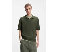 HUGO Polo de punto con estructura de rejilla y cuello abierto - StyleSpero, 50557344 Verde oscuro S