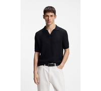 HUGO Polo de punto en jacquard de algodón y lino con cuello abierto - StyleSeemant, 50564219 Azul oscuro M
