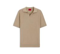 HUGO Polo de punto en jacquard de algodón y lino con cuello abierto - StyleSeemant, 50564219 Beige M