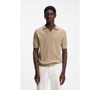 HUGO Polo de punto en jacquard de algodón y lino con cuello abierto - StyleSeemant, 50564219 Beige XL