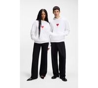 HUGO Prenda con capucha unisex de felpa de algodón con ilustración de corazón de origami - StyleDalentinos, 50554025 Blanco M