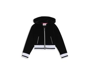 HUGO Prenda con capucha y cremallera para niños en terciopelo con canalé a rayas - StyleG00500/09B04A, G00500 Negro 102
