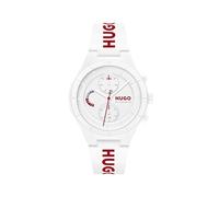 HUGO Reloj Analógico de Cuarzo Multifunción para Hombre Colección #Lit Multi con Correa de Silicona Blanca con Detalles Rojos - 1530406