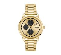 HUGO Reloj Analógico de Cuarzo Multifunción para Hombre Colección #Stamp Multi con Correa de Acero Inoxidable de Color Dorado - 1530385