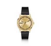 HUGO Reloj dorado con correa de piel negra - Style#STAMP, HB1530363 Oro pcs.