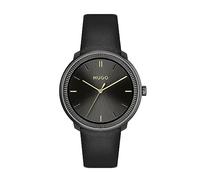 HUGO Reloj unisex de acero inoxidable #Fluid con correas intercambiables, pulsera de malla de acero inoxidable y correa de cuero azul, Negro Negro, Moderno