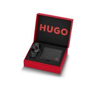 HUGO Set de regalo de reloj cromado en negro y tarjetero de piel - Style#SMOOTH GIFTSET, 58565095 Negro pcs.