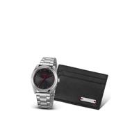 HUGO Set de regalo de tarjetero de piel y reloj con esfera negra - Style#BRIGHT - GIFTSET, HB1570175 Plata pcs.