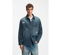 HUGO Sobrecamisa denim oversize fit con salpicaduras de pintura - StyleEbolt_1, 50572452 Azul oscuro L