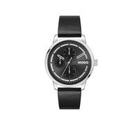 Hugo #Stamp Reloj de Cuarzo Multifuncional para Hombre, Acero Inoxidable, Resistente al Agua hasta 3 ATM/30 Metros - Movimiento Diario clásico - Regalo para él, 44 mm, Black-Silver, Clásico