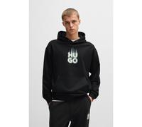 HUGO Sudadera con capucha en felpa de algodón con logo apilado ahumado estampado - StyleDefnio, 50530428 Negro XS