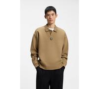 HUGO Sudadera de algodón con estructura y cuello de polo - StyleDabins, 50563051 Beige S