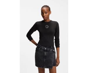 HUGO Top de algodón elástico con logo Happy HUGO de estrás - StyleDaliriee_B, 50555738 Negro L