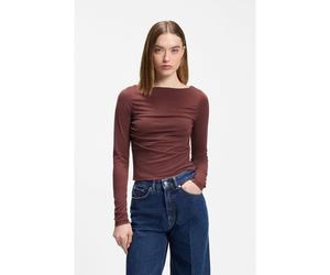 HUGO Top slim fit de cupro con cuello barco moderno - StyleDaeni, 50564386 Marrón L