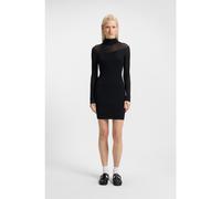 HUGO Vestido ajustado en crepé de canalé con contraste transparente y opaco - StyleSiclaminy, 50542664 Negro L