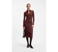 HUGO Vestido midi slim fit con cuello de polo con abertura - StyleSdropy, 50562691 Marrón XS