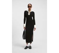 HUGO Vestido tubo de punto con tapeta de ojo de cerradura y logo apilado - StyleSharry, 50542620 Negro S