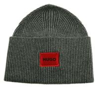 Hugo Xaff 6 Gorro Acanalado para Hombre con Etiqueta roja con Logotipo, Gris Claro, Talla única