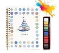 Hugs Garden Watercolor Workbook, Hugsgarden Water Color, Beginner Friendly Watercolor Workbook for Adults, Nature Scenes Paints Set Art Crafts, with 12 Colors Paint Set,Brush (Seaside)