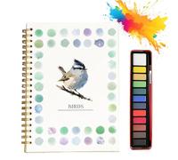 Hugs Garden Watercolor Workbook, Hugsgarden Water Color, Beginner Friendly Watercolor Workbook for Adults, Nature Scenes Paints Set Art Crafts, with 12 Colors Paint Set,Brush (Birds)