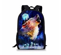 HUGS IDEA Bajo Animal Impreso Niños Escuela Bolsa Azul Niños Mochila, Luna de lobo (Azul) - Y-CB034C