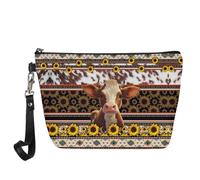 HUGS IDEA Bolsa de cosméticos con estampado floral de Boston Terrier para mujer, Southwest Native American Sunflower Cow