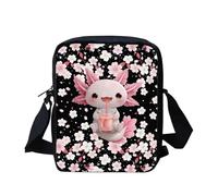 HUGS IDEA Bolso bandolera pequeño para niños, bolsa de viaje para niños y niñas, Axolote de flor de cerezo, Talla única