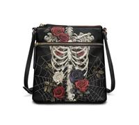 HUGS IDEA Bolso cruzado para mujer, bolso de hombro de cuero para Halloween, regalos de vacaciones, rosas calaveras, Talla única