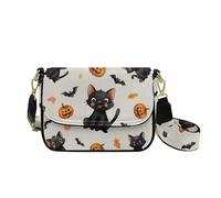HUGS IDEA Bolso cruzado para mujer, de piel sintética, para hombro, regalo de Halloween, Calabaza de gato negro, Talla única